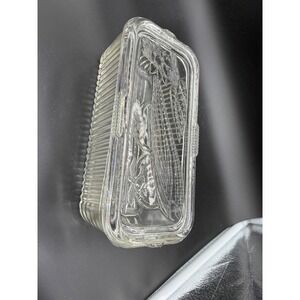 Vintage Glass Refrigerator Dish Container w/Lid Embossed Vegetables Ribbed Sides